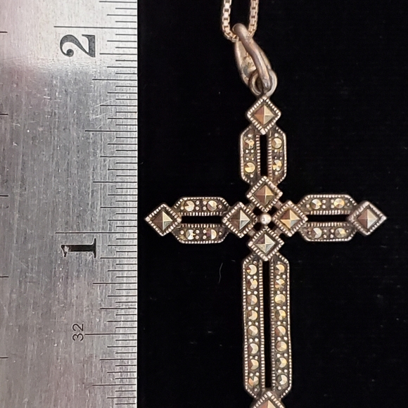 Sterling Marcasite  Gothic Cross Necklace - Picture 4 of 8